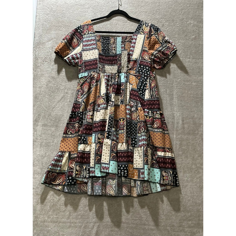 Patchwork Babydoll Dress Women Large Boho Peasant Festival Prairie Hippie Indie